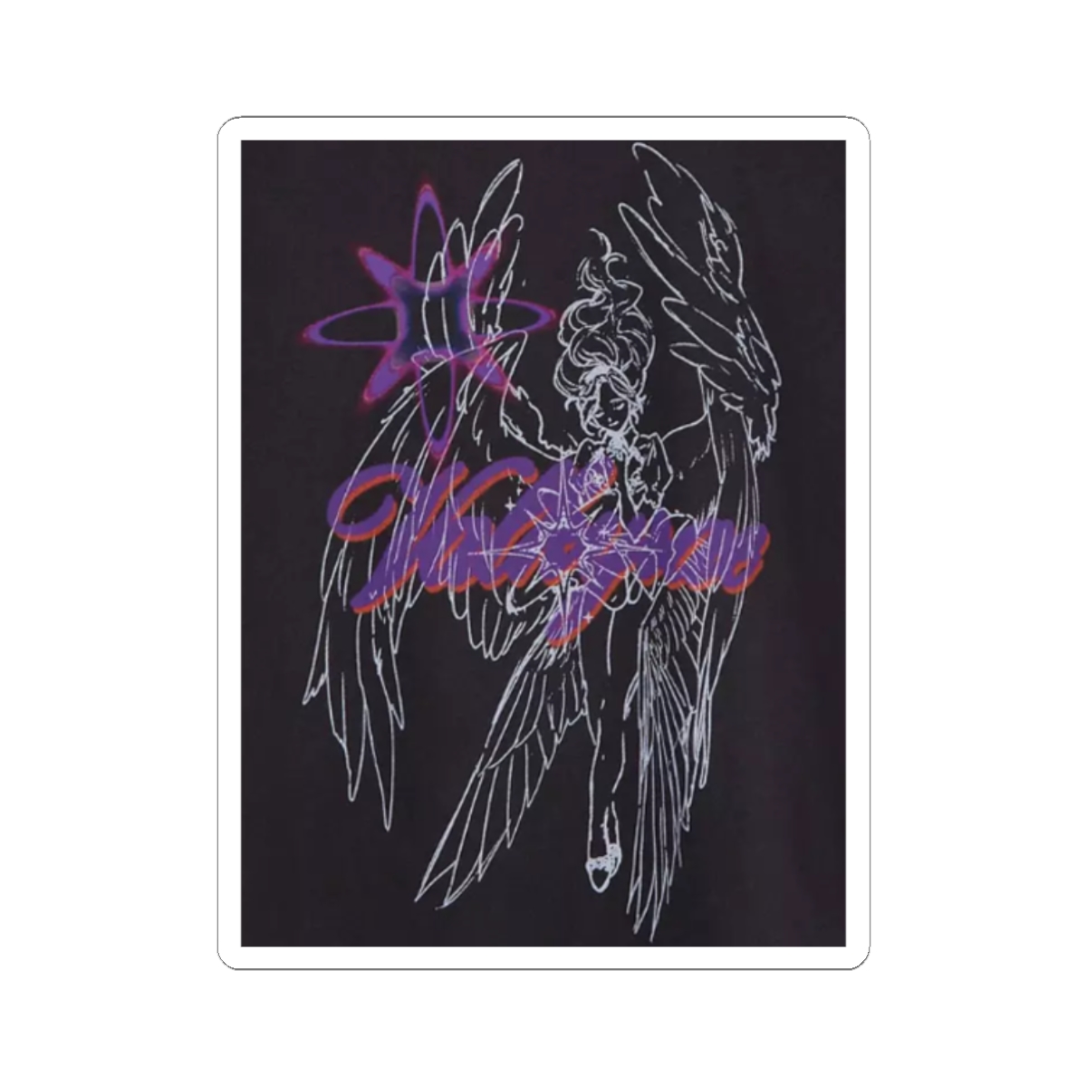 Angel Wings Illustration Kiss-Cut Sticker | Neon Script, Gothic Aesthetic | Valkyrae - alternate angle 3, merchandise