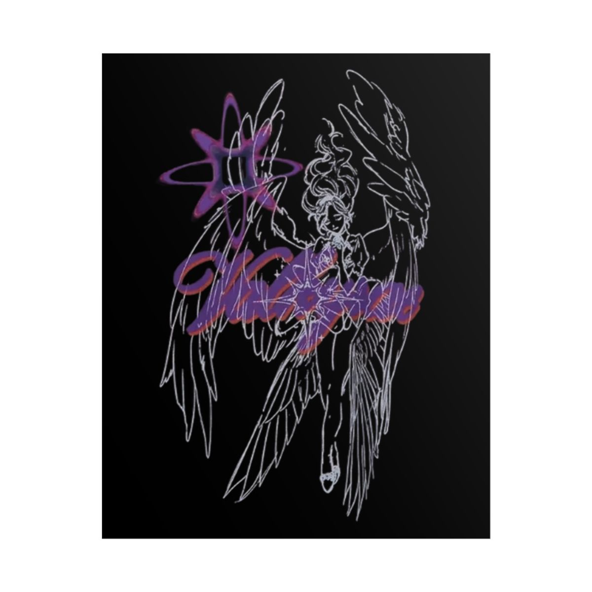 Angel Line Art Poster | Neon Script Illustration, Dark Aesthetic | Valkyrae - alternate angle 3, merchandise