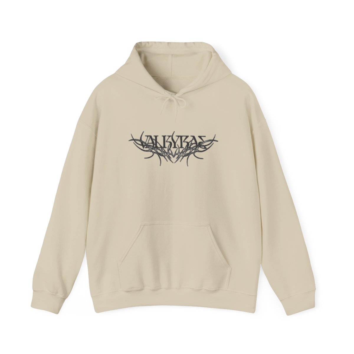 Dark Angel Graphic Hoodie | Gothic Winged Figure, Calligraphic Logo | Valkyrae - Official Hoodies merchandise